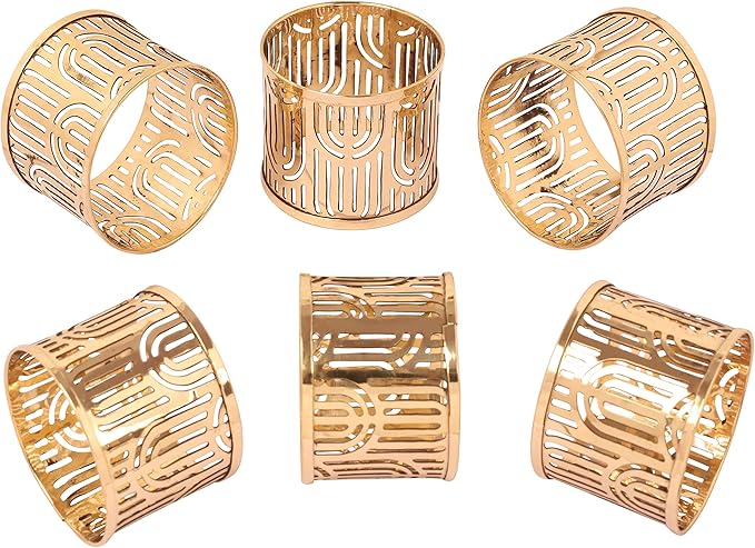 Brass Base Beautifully Handcrafted Mesh Work Large Size Party Decorative Dining Table Napkin Holders in Gold Tone. Set of 6.