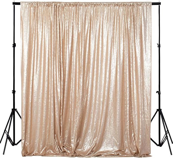 ShinyBeauty Sequence Backdrop Champagne 8FTx10FT Sequin Photo Backdrop Sequin-Backdrop-Curtain Elegant Backdrops 8x10-0827E