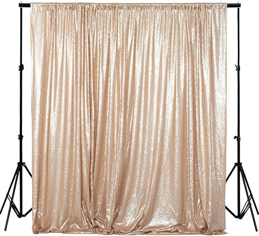 ShinyBeauty Sequence Backdrop Champagne 8FTx10FT Sequin Photo Backdrop Sequin-Backdrop-Curtain Elegant Backdrops 8x10-0827E