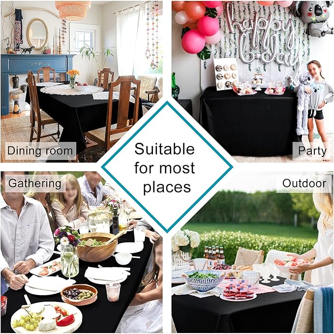 Hiasan 4 Pack Black Tablecloth Rectangle - Waterproof and Wrinklr Resistant Washable Polyester Fabric Table Cloth for Dining Room and Outdoor Use, 54 x 80 Inch