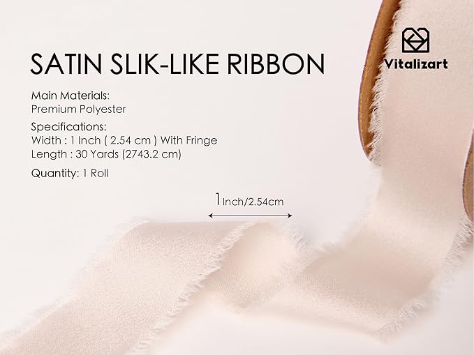 Vitalizart Silk Like Satin Ribbon 1 inch x 30 Yard Light Nude Handmade Frayed Ribbons for Gift Wrapping Baby Shower Wedding Bridal Bouquets Holiday Decor