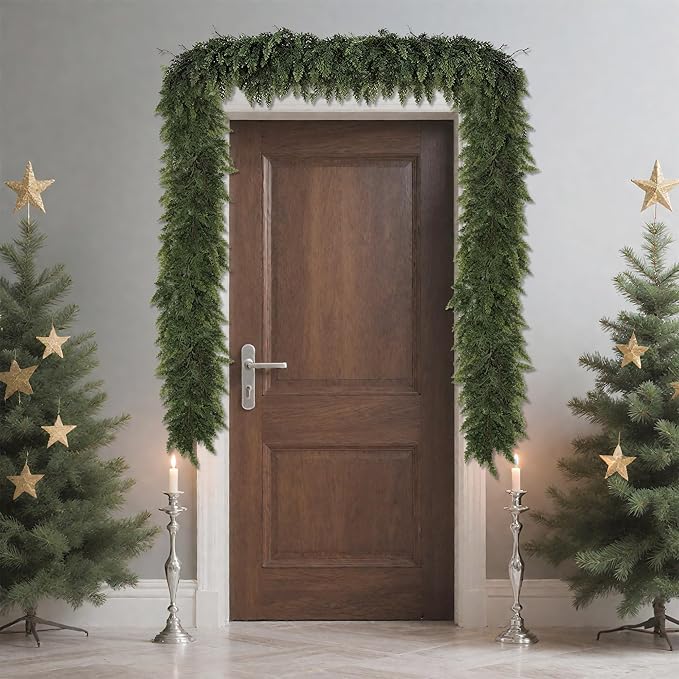 Realistic Christmas Garland for Mantle 16FT Real Touch Thick/Lush Artificial Cedar Garlands Christmas Decorations Indoor Christmas Garland for Stairs Railing Outdoor Table Holiday Decor Greenery