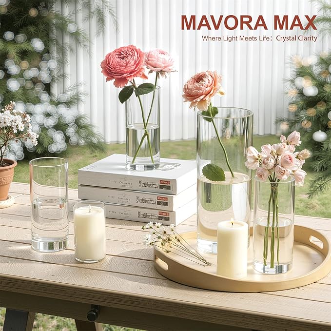 15 Pack Glass Cylinder Vase for Centerpieces, Clear Flower Glass Vases for Wedding Decorations, Hurricane Floating Candle, Holder for Table Centerpiece Wedding Home Décor