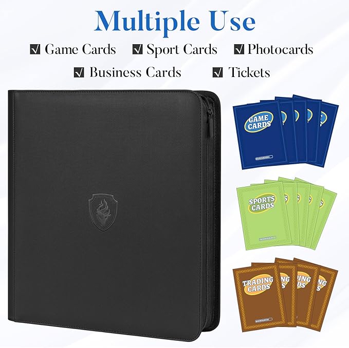 Premium Zip Card Binder 12 Pocket, Fabmaker 912 Pockets Trading Card Binder, PU Zipper Card Collection Album, Sturdy Side-Loading Card Book Holder for MTG, TCG, Game Cards, Sports Cards, Pink