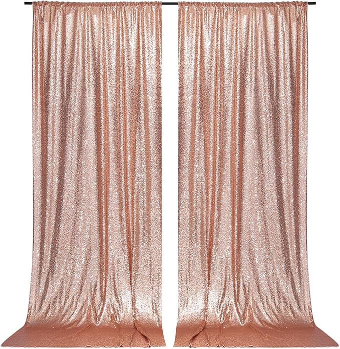 PartyDelight 2 Panels Sequin Backdrop Rose Gold Photography 5Ft x 10FT Curtains