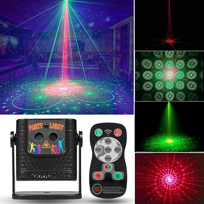 Mini Laser Light Patterns Projector, Party Lights Dj Disco Lights, Sound Activated with Remote Control for Car Parties Decorations, Gift for Adult (3.2 * 3 * 2.3 inchs)