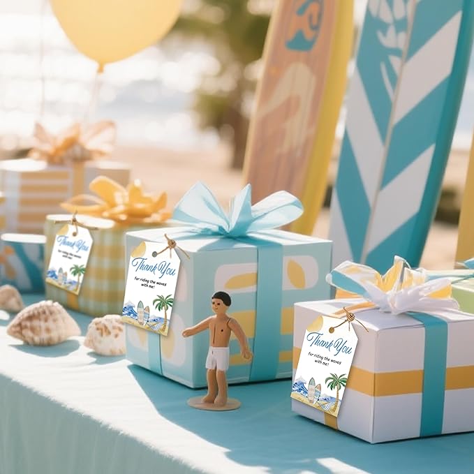 50pcs Surfing Thank You Tags, The Big One Surf Up Favor Tags for Summer Beach Themed Birthday and Baby Shower Party Gift Wrapping Decoration (Surf)