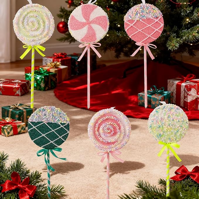 LANGXUN 6pcs Lollipop Candy Land 2025 Xmas Birthday Party Wedding Suppiles Decoration, Hanging Candy Cane Christmas Tree Décor, Christmas Decorative Hanging Ornaments Crafts