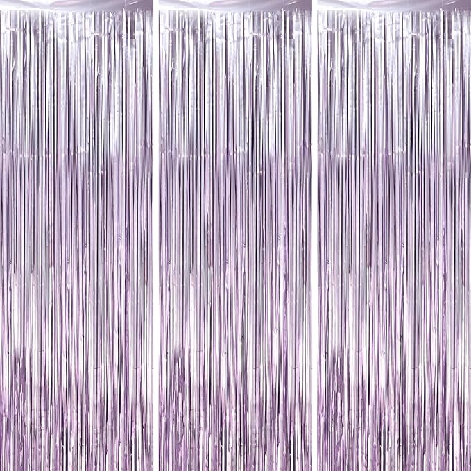 3 Pack 3.3 x 8.2 ft Light Purple Foil Fringe Backdrop Curtains, Tinsel Streamers Party Decorations, Fringe Backdrop, Door Shimmer for Baby Shower or Birthday Party