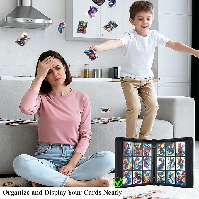 Trading Card Binder 9 Pocket with Display Window, 900 Cards Capacity Card Binder, Waterproof PU Leather Photocard Baseball Card Binder for MTG, TCG, Sports Cards, Black w/Clear Display Window