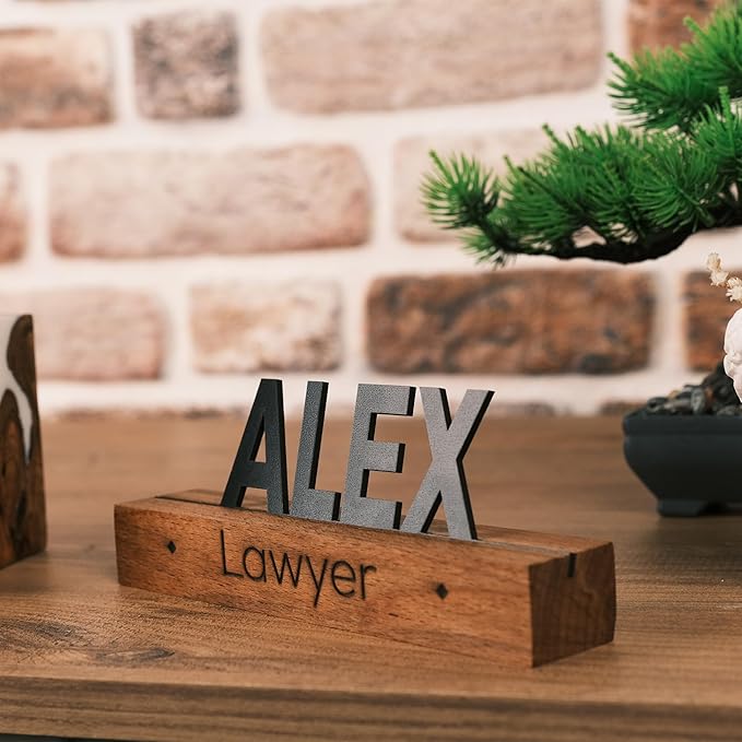 Custom Desk Name Plate with Engraved Title – Personalized Wooden Office Name Sign – Unique Handmade Beech Base Gift for Boss, Coworker, Teacher, or Professional – Modern Desktop Name Decor