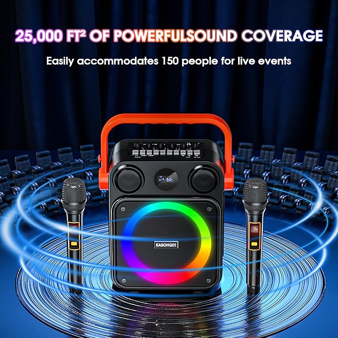 Karaoke Machine for Adults,Portable Karaoke Speaker with Two Wireless Microphones, 3.7v Speaker Supports TWS,Bluetooth,TF Card/USB, AUX in, REC, Bass & Treble for Home Party/Meeting