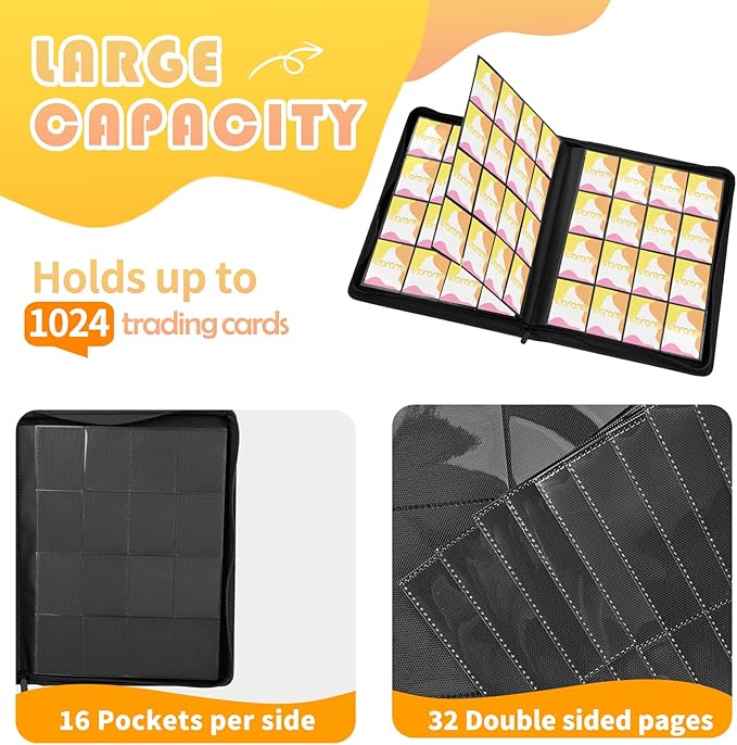 Premium 1000+ Pockets Trading Card Binder, 16-Pocket Ringless Side-Loading Album for TCG, MTG, Lorcana, Sports & Standard-Size Cards (Red)