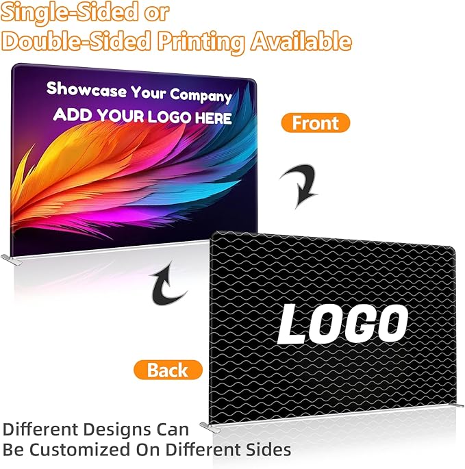Custom Stand Backdrop with Aluminum Stand, 7.5x20ft Commercial Tension Fabric Banner, Single-Sided Printing for Trade Show, Weddings, Party, Business