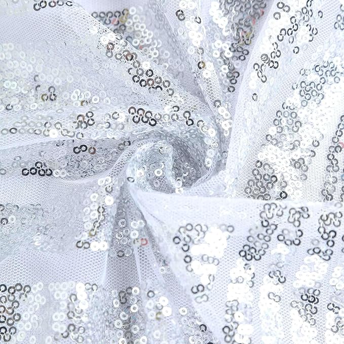 Efavormart 120" Silver Sparkly Sequin Geometric Tulle Round Tablecloth