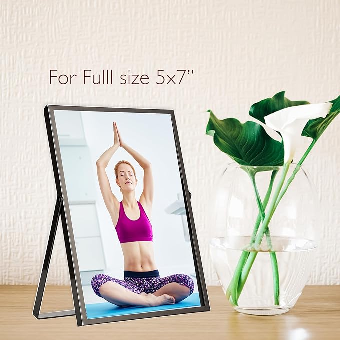 Charcoal Black 5x7'' Floating Frame Set of 2,For Photo Sizes 3.5x5'',4x 6'',Metal Frames for Tabletop,Shelf Display, for Gift Choice Wedding,Christmas,Birthady,Home or Office Decor.