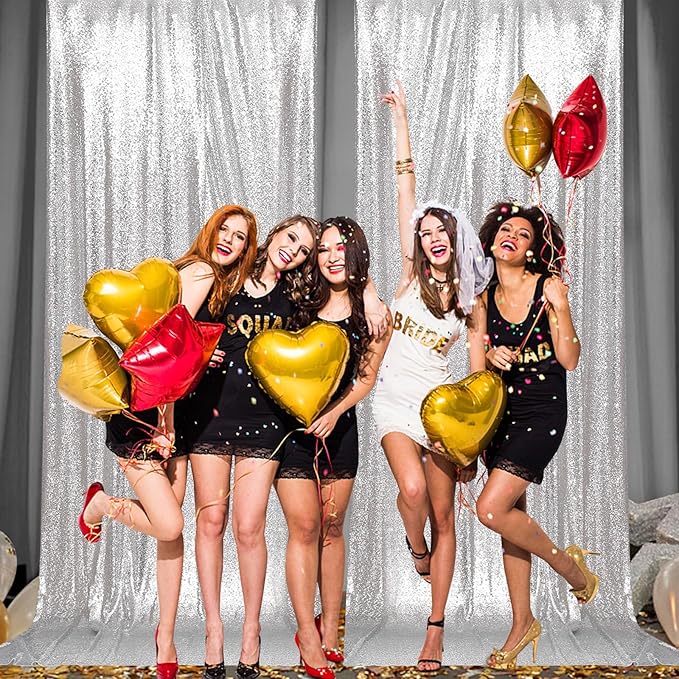 PartyDelight Sequin Backdrop Curtains 2 Panels Silver 5Ft x 10Ft Photograph Back Drop Wedding Curtain Special Events