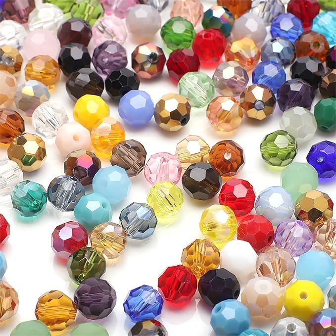 200PCS 6MM Crystal Glass Beads for Jewelry Making Mix Color Rondelle Facted Crystal Glass Beads for Bracelet Making Round Glass Spacer Beads for DIY Crafts Wind Chimes Suncatchers