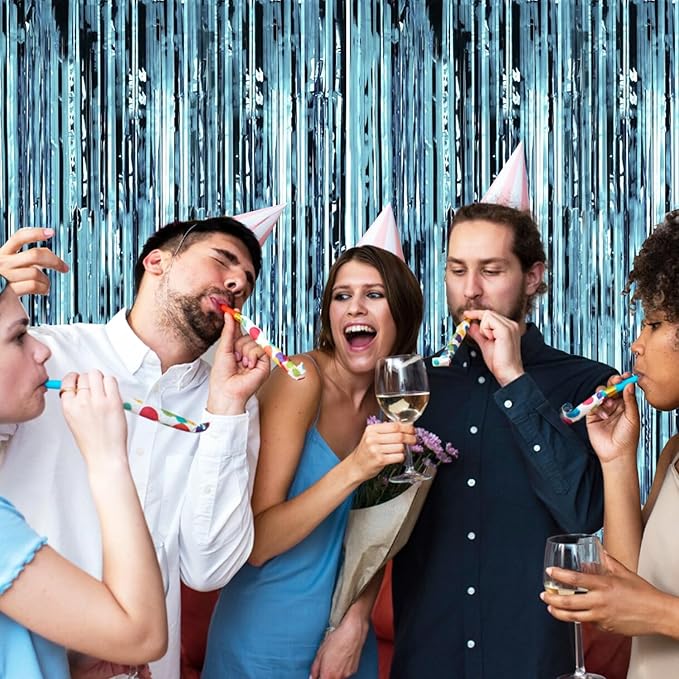 2 Pack Blue Pool Streamers Party Decorations Ocean Beach Theme Tinsel Backdrop Supplies Foil Curtain Backdrop for Baby Shower Birthday Bachelorette Wedding Celebration Halloween Party Decorations
