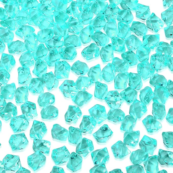 YATOJUZI 500pcs Fake Ice Cubes Teal Acrylic Crushed Rocks Vase Fillers Plastic Diamonds Gems for DIY Party Wedding Centerpiece Table Scatter Prop Display 0.5" (Only Teal)