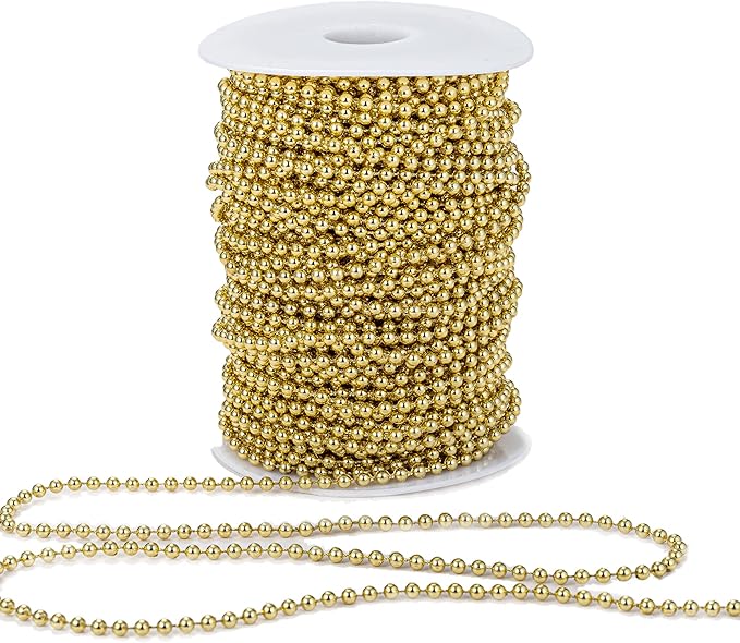 4mm Crafts Faux Pearl Beads Garland Pearl Bead Roll Strand of Pearls to Decorate Floral Centerpieces Wedding Party Favor Christmas Tree(131 Feet Gold)