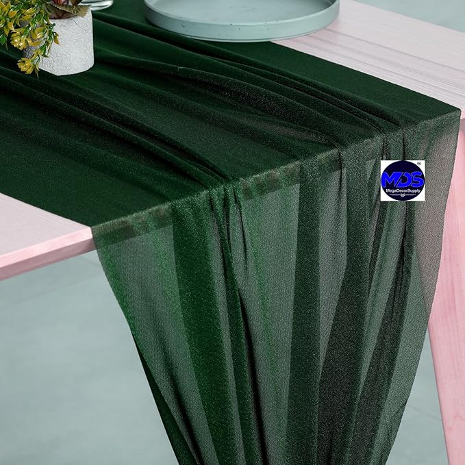 MDS Halloween Chiffon Table Runner - 25 Pack, 29 x 170 Inches, 14ft Each - Sheer Spooky Table Runners for Haunted House Parties, Trick-or-Treat Tables, Witchy Décor, Wedding & Events - Hunter Green