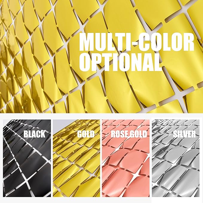 PADELO Gold Shimmer Wall Backdrop, Square Backdrop Curtain, 2Pcs 3.3x6.6 Feet Gold Streamer Backdrop for Party Decorations