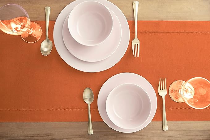 Solino Home Cotton Linen Pumpkin Table Runner 108 Inches Long - Hemstitch 14 x 108 Inch Table Runner for Fall, Autumn, Halloween, Thanksgiving, Holiday - Handcrafted and Machine Washable