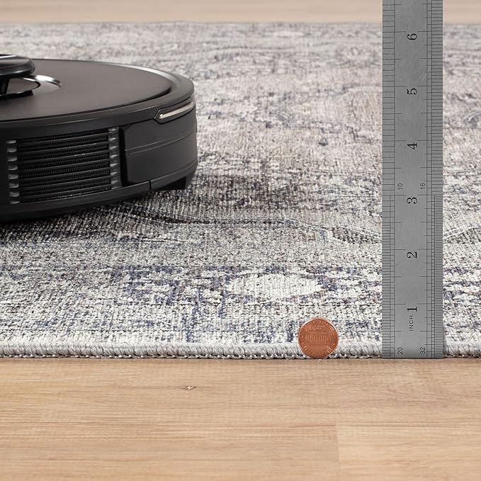 Bloom Rugs Washable Non-Slip 10 ft Runner - Blue/Steel Gray/Beige Traditional Medallion Runner for Entryway, Hallway, Bathroom, and Kitchen - Exact Size: 2.5' x 10'