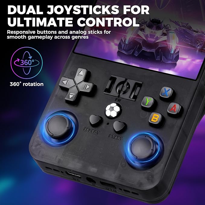 R36MAX Retro Game Console, Handheld Game Console with 4.0-in IPS HD Screen，Video Game Consoles with 64GB Memory, Portable Games Consoles with Storage Bag（Black）