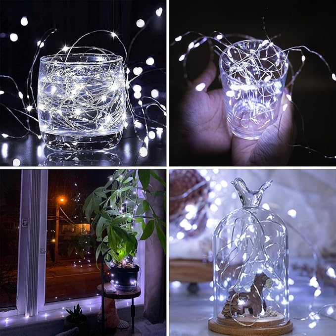 2 Pack 200LED Battery Operated Fairy Lights with Remote, 8 Modes LED String Lights with Timer, Dimmable, Memory Function, Waterproof Twinkle Lights for Outdoor Indoor Christmas Decor(Cool White)