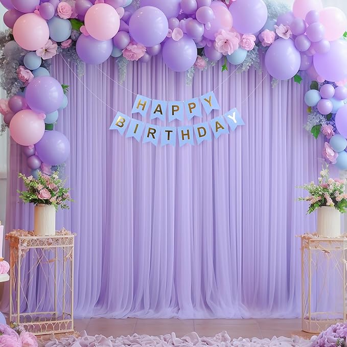 10x10 Purple Tulle Backdrop Curtains for Parties, Sheer Backdrop Curtain Wedding Photo Background Drapes for Baby Shower Photography Birthday Party