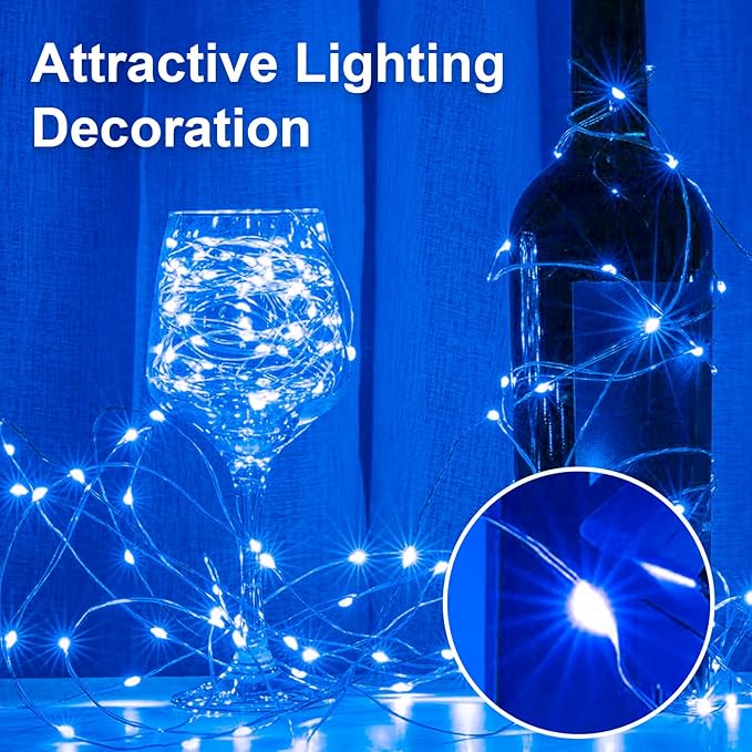2 Pack 16Ft 50 LED Blue Fairy Lights Mini String Lights Waterproof for Mason Jars Halloween Christmas Parties Wedding Table Centerpieces Decoration