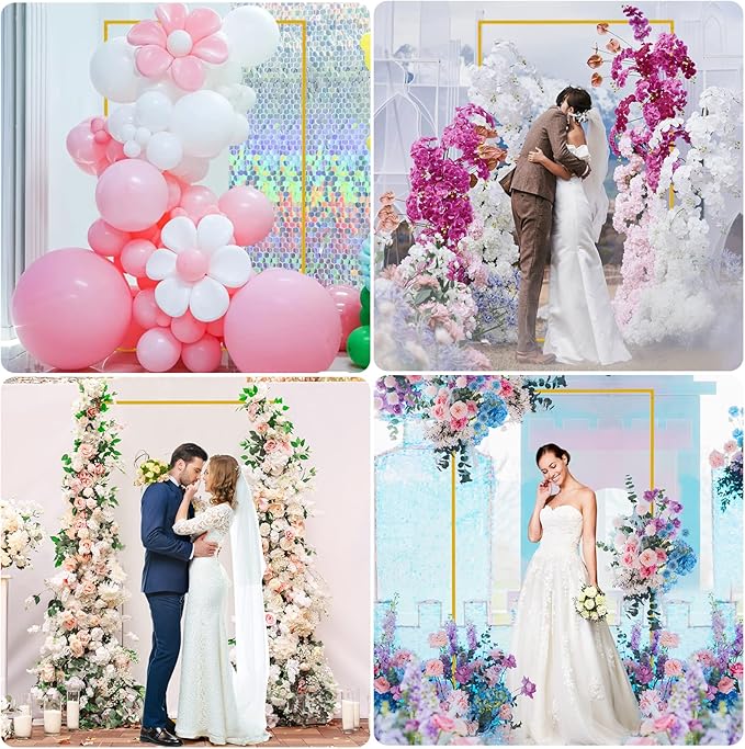 6.6FT x 4FT Wedding Arch Backdrop Gold Square Backdrop Stand Metal Balloon Arch Stand Rectangular Frame for Birthday Party Baby Shower Anniversary Decoration