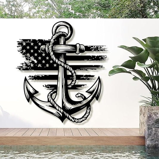 lunwall Metal Anchor Wall Decor, Anchor Metal Sign, Metal Anchor Decor, Anchor Metal Wall Art, Metal Nautical Wall Decor, Metal Wall Decor Coastal, Anchor Wall Decor (black, 19L x 17" W / 47 x 43 cm)