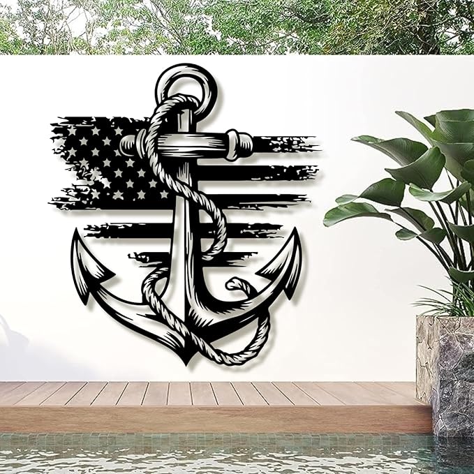 lunwall Metal Anchor Wall Decor, Anchor Metal Sign, Metal Anchor Decor, Anchor Metal Wall Art, Metal Nautical Wall Decor, Metal Wall Decor Coastal, Anchor Wall Decor (white, 24L x 21W / 60 x 54 cm)