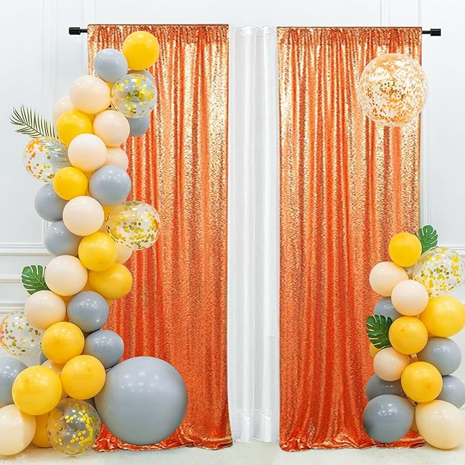 Eternal Beauty 2 PCS Sequin Backdrop Curtain, Halloween Sequin Wedding Backdrop for Christmas Party, Birthday (Orange 2FTx8FT)