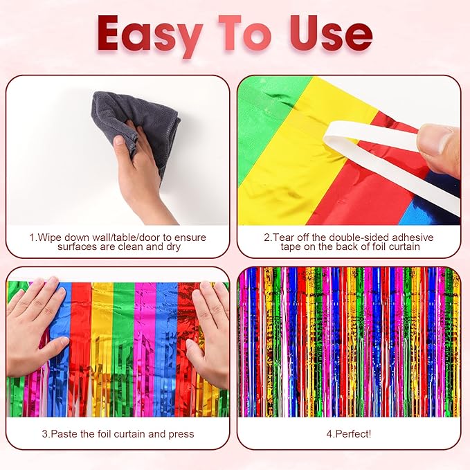 3 Pack 3.3x8.2 Feet Rainbow Foil Fringe Backdrop Curtains, Tinsel Streamers Birthday Party Decorations, Fringe Backdrop for Graduation, Baby Shower, Gender Reveal, Disco Party