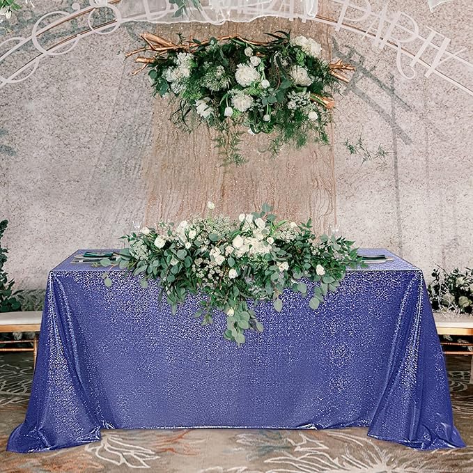 Fitable Sequin Tablecloth for Parties 60x102 Inch - Sparkle Glitter Laser Rectangle Overlay for Independence Day Decoration Ceremony Birthday Holiday Banquet, Dark Blue