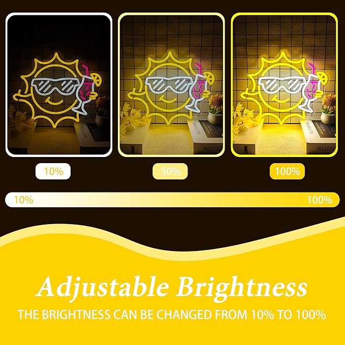 Bar Neon Sign for Wall Decor, Funny Neon Sign for Beach Bar Pub Sandbeach Beverage Shop, Sun Sunglasses Drinks Led Sign with Dimmer, Summer Decoration USB Powered with Switch