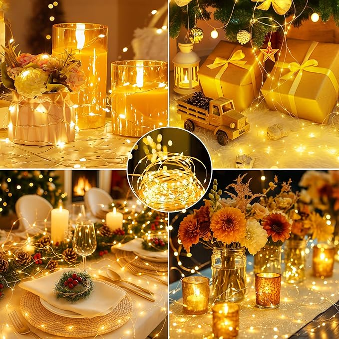 24 Pack Fairy Lights with Timer Battery Operated, 3 Modes 7ft Mini Waterproof Twinkle Lights, 20 LED Bulk String Light for Mason Jar Christmas Decoration Wedding Table Centerpieces,Warm White