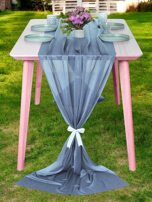 MDS 2 Pack 14ft Chiffon Table Runner 29 x 170 Inches Sheer Wedding Runner Romantic Rustic Table Runner for Wedding Decorations, Birthday Parties, Bridal Shower Party Arch Decor - Dusty Blue