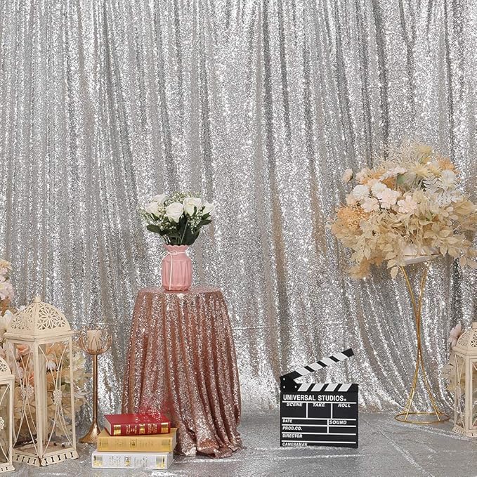 SquarePie Sequin Backdrop 6FT x 8FT Silver Curtain Background for Wedding Party Christmas