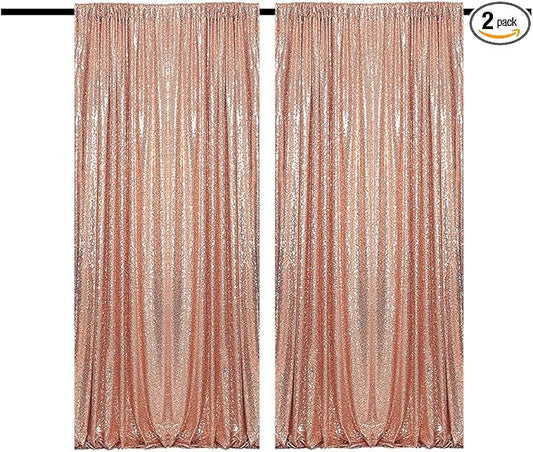 Rose Gold Curtain Backdrop 4FTx8FT 2 Panels Rose Gold Sequin Curtains for Backdrop Decoration Glitter Photo Background for Wedding Baby Shower Parties