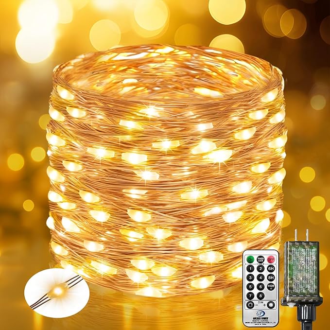 btfarm Fairy Lights Plug in with Remote, 165FT 500 LED Outdoor Twinkle Lights Waterproof with Timer, 8 Modes Indoor String Lights for Bedroom Patio Garden Wedding Christmas Decoration, Warm White