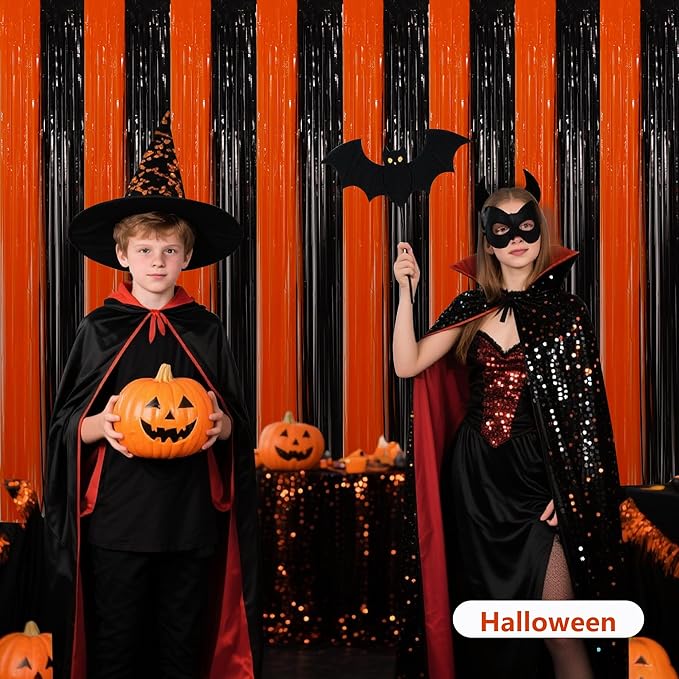 BEISHIDA Black Bronze Door Streamers Backdrop Foil Fringe Tinsel Party Streamers Curtains Photo Backdrop - 2Pcs for Birthday Graduation Halloween Party Decoations