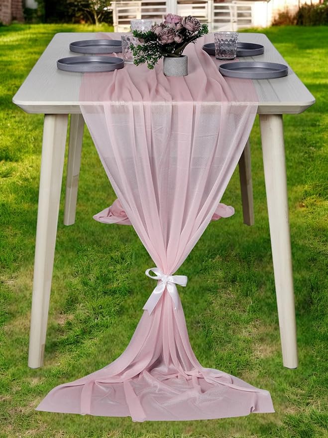 MDS Halloween Chiffon Table Runner - 25 Pack, 29 x 170 Inches, 14ft Each - Sheer Spooky Table Runners for Haunted House Parties, Trick-or-Treat Tables, Witchy Décor, Wedding & Events - Blush Pink