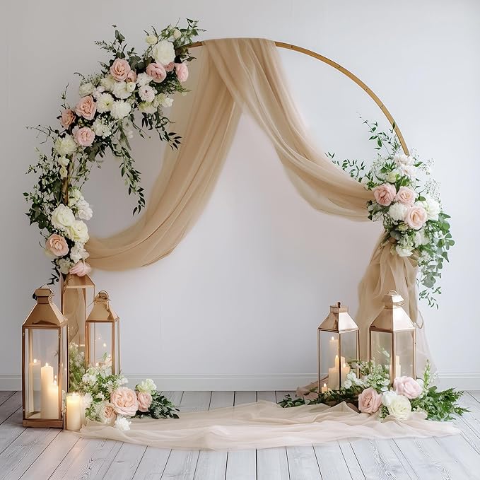 Wedding Arch Draping Fabric 3 Panels 28.7" x 20FT Nude Sheer Chiffon Backdrop Drapes for Wedding Ceremony Birthday Party Bridal Shower Outdoor Decoration