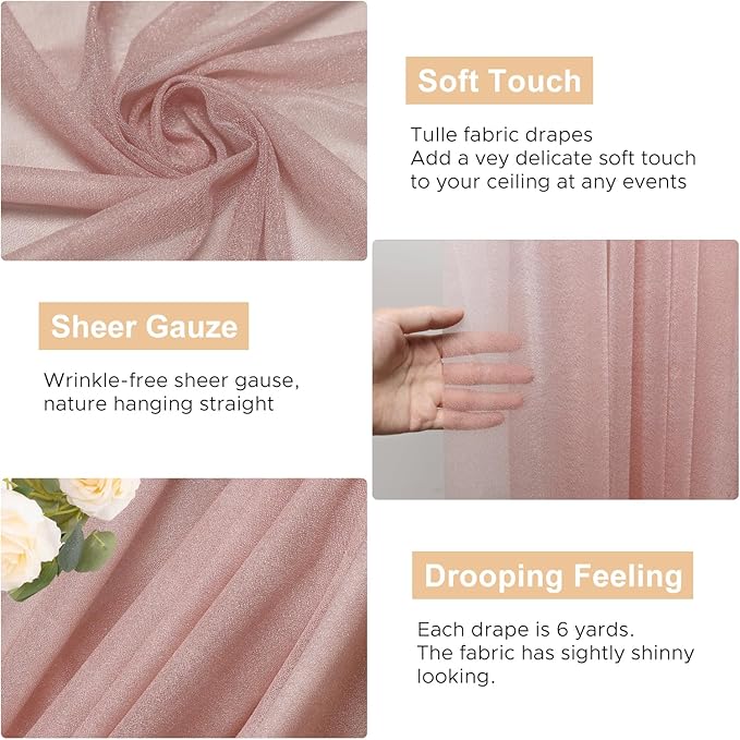 Wokceer Wedding Arch Draping Fabric 6 Panels 28.7" x 20FT Dusty Rose Drapes Sheer Fabric Backdrop Arch Draping Fabric for Wedding Ceremony Birthday Party Bridal Shower Decoration