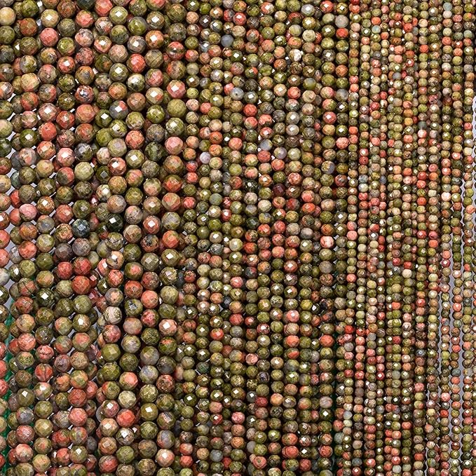 Song Xi 120pcs 3mm Natural Unakite Gemstone Beads Faceted Round Loose Stone Beads for Jewelry Making